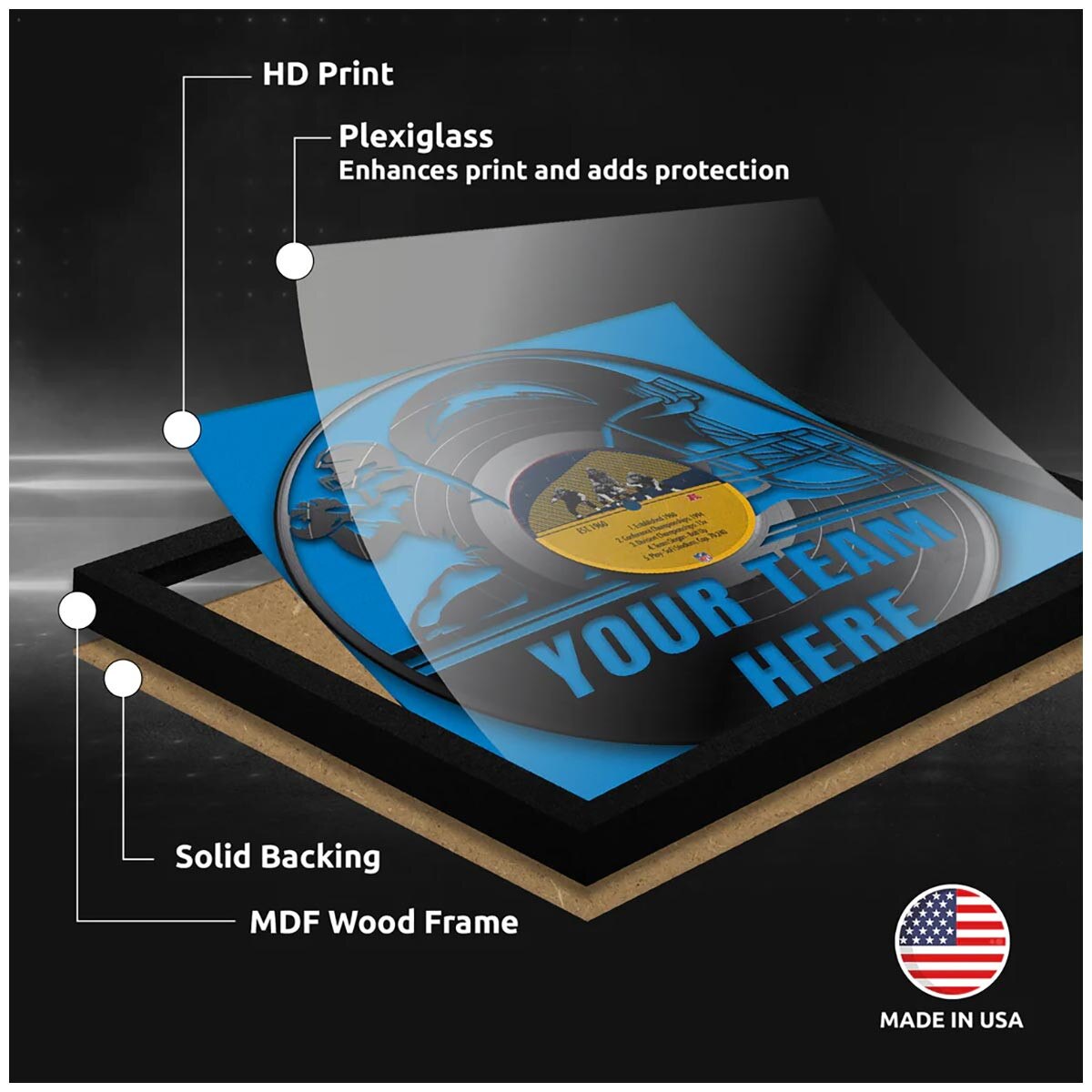 construction of vinyl record football print